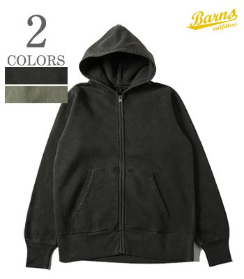 BARNS バーンズ 小寸編み|セットインスリーブ|フルジップパーカー『30/7 COZUN ZIP UP HOODIE Pigment Dye』【アメカジ・カレッジ】BR-3010PG