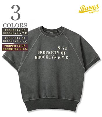 BARNS バーンズ 5分袖|スラブ糸混裏毛|ラグランスリーブ|スウェット『90's Hailf Sleeve Sweat MIL Stencil』【アメカジ・ミリタリー】BR-26117｜ＯＲＧＡＮ　店