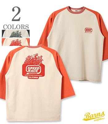 BARNS バーンズ 七分袖|小寸編み|ラグラン|ベースボール|Tシャツ『COZUN 2-Tone Raglan Sleeve MOTOCROSS』【アメカジ・カレッジ】BR-26212｜ＯＲＧＡＮ　店