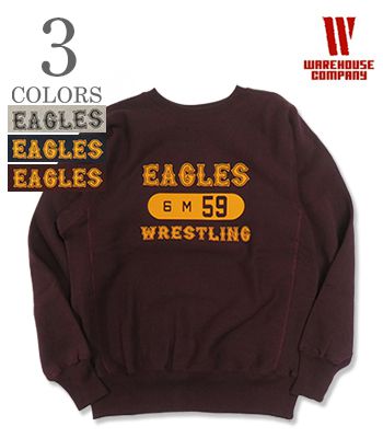 WAREHOUSE ウエアハウス リバーススタイル専用吊り裏起毛|リバース切り替え|セットインスリーブ|スウェット『EAGLES REVERSE SWEAT』【アメカジ・カレッジ】483-EAGLES
