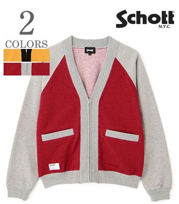 Schott ショット ウール混|スウェットカーディガン『2TONE SWEAT CARDIGAN』【アメカジ・モーターサイクル】782-5232018