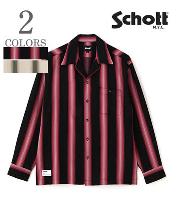 Schott ショット 長袖|ストライプ|オープンカラーシャツ『RAYON STRIPE SHIRTS』【アメカジ・モーターサイクル】782-6120002