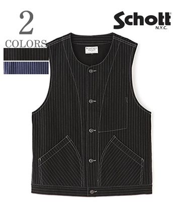 Schott ショット 硫化染|オールドヒッコリー|ワークベスト『OLD HICKORY DENIM VEST』【アメカジ・ワーク】782-5957001｜ＯＲＧＡＮ　店