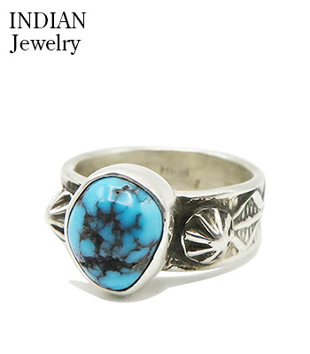 INDIAN JEWELRY ナバホ族|スタンプワーク|リング『Navajo Stampede Silver Rimg Kingman Tq. Henry Mariano』【アメカジ・ネイティブ】IJ-639|ORGAN 店