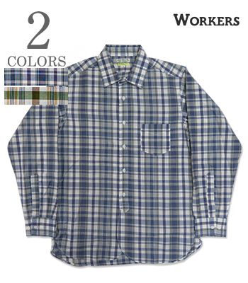 WORKERS ワーカーズ 長袖|マドラス|スクエアカラーシャツ『Square Collar Shirt, India Madras』【アメカジ・ワーク】25s-2-scs｜ＯＲＧＡＮ　店