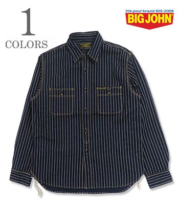 BIG JOHN ビッグジョン 長袖|ウォバッシュストライプ|ワークシャツ『10oz SELVADGE DENIM WABASH WORK SHIRTS』【アメカジ・ワーク】MS005E