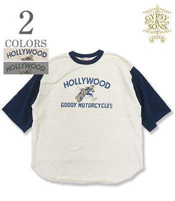GYPSY＆SONS ジプシーアンドサンズ 5分袖|天竺|色彩設計|野球TEE『GOODY MOTORCYCLES TWO TONE 5/S TEE』【アメカジ・自動二輪車】GS2449958 8(IVR)-13(A.GRY)