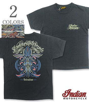 INDIAN MOTORCYCLE インディアン 半袖|Made in USA|ピンストライプ|プリントTEE『The Iron Horse SST』【アメカジ・モーターサイクル】IM79720