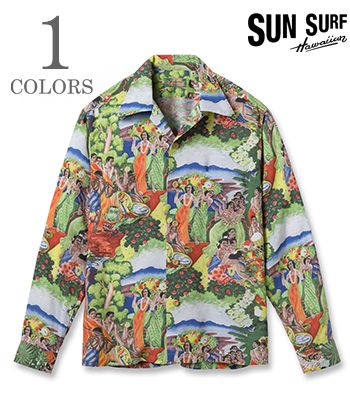SUN SURF SPECIAL EDITION サンサーフ LONG SLEEVE RAYON ALOHA SHIRT \u002726MODEL|KAMEHAMEHA|特別～版『ORIGINAL MATSON MENU DESIGN by EUGENE SAVAGE』【アロハ・洋柄】SS29679