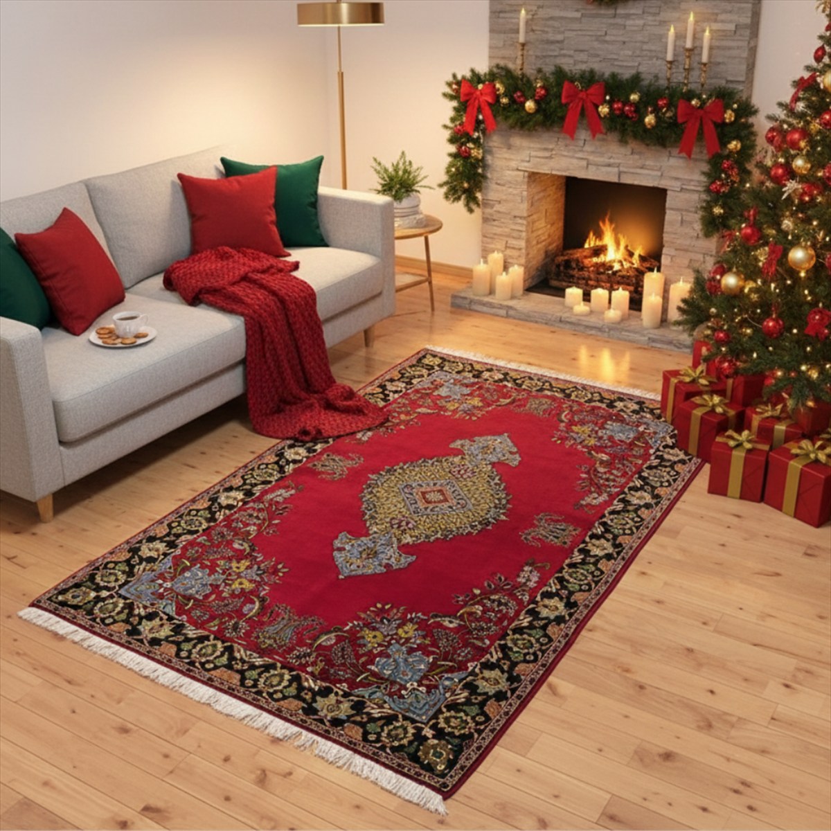 ペルシャ絨毯 【本物イラン産】 カシャーン産 レッド 赤 ワインレッド 217×138cm 手織り絨毯 ラグ 厚み 手織り 絨毯 本場 5大産地 エレガント 華やか 豪華 高級 NT9060