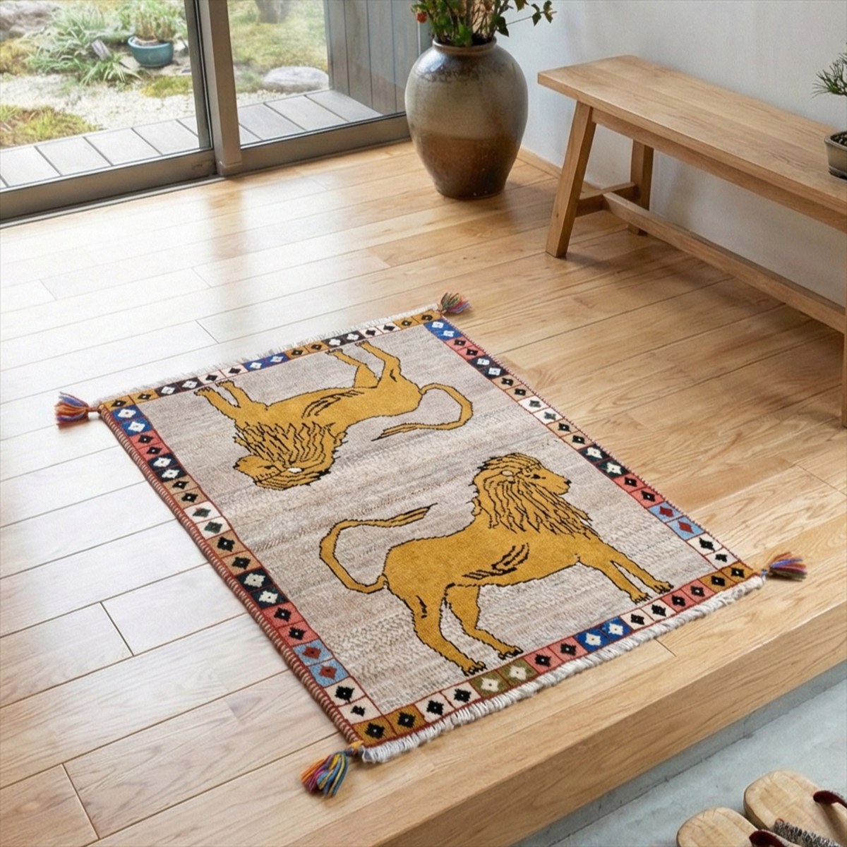 楽天市場】ライオンギャベ 147×100 NRT-GAB-129758 イランギャッベ : NORTE