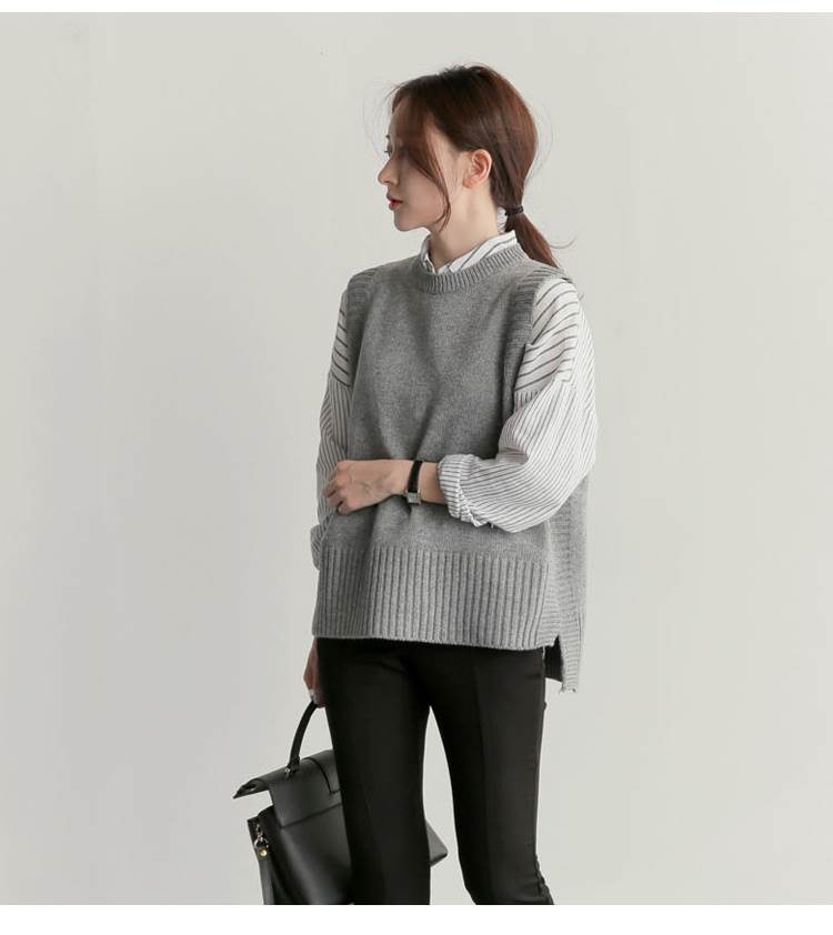 トップス ニット ベスト 袖なし ノースリーブ ラウンドネック ストレート 後ろ長め ニット 大人可愛い きれいめ シンプル カジュアル 上品 おしゃれ お洒落 かっこいい レトロ メンズライク ガーリー 無地 春 秋 1代 2代 3代 4代 レディース オ 韓国 オルチャン