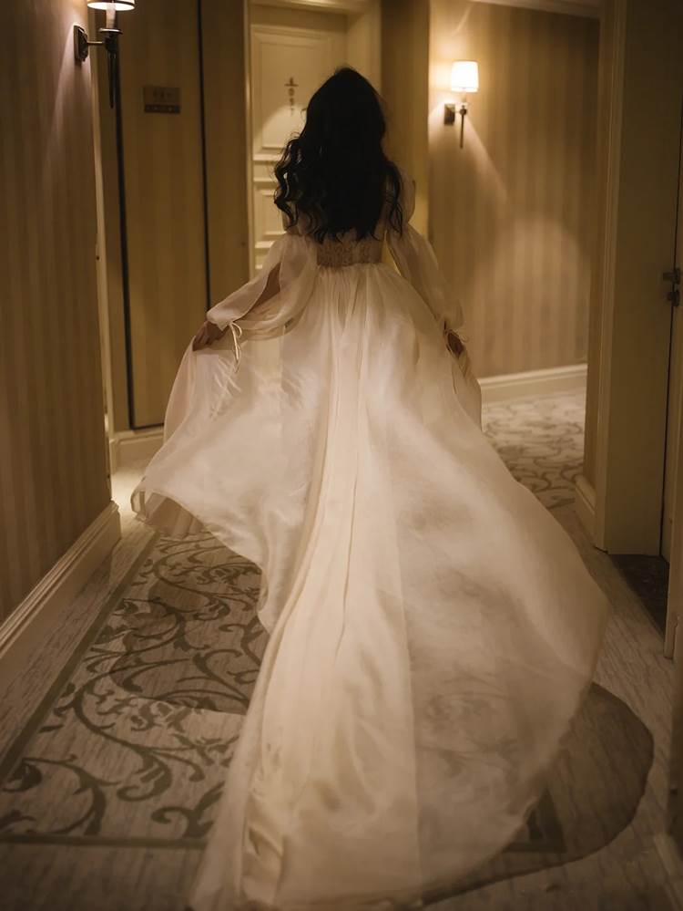 お召しもの お召しもの 衣装 寄り合いお召しもの ロング ロング丈 マキシ マキシ丈 袖あり 長袖 A伝達ルート スピード競技 愛くるしげ 成年者好いたらしい 好いたらしいめ 分かりやすい 成年者 窈窕たる かっこ良い 着飾る かっこいい レトロ 成年者お姉さん こなれ感 ラブリー キュート ガーリー  韓国 オルチャン ウェディングドレス-レディースファッション
