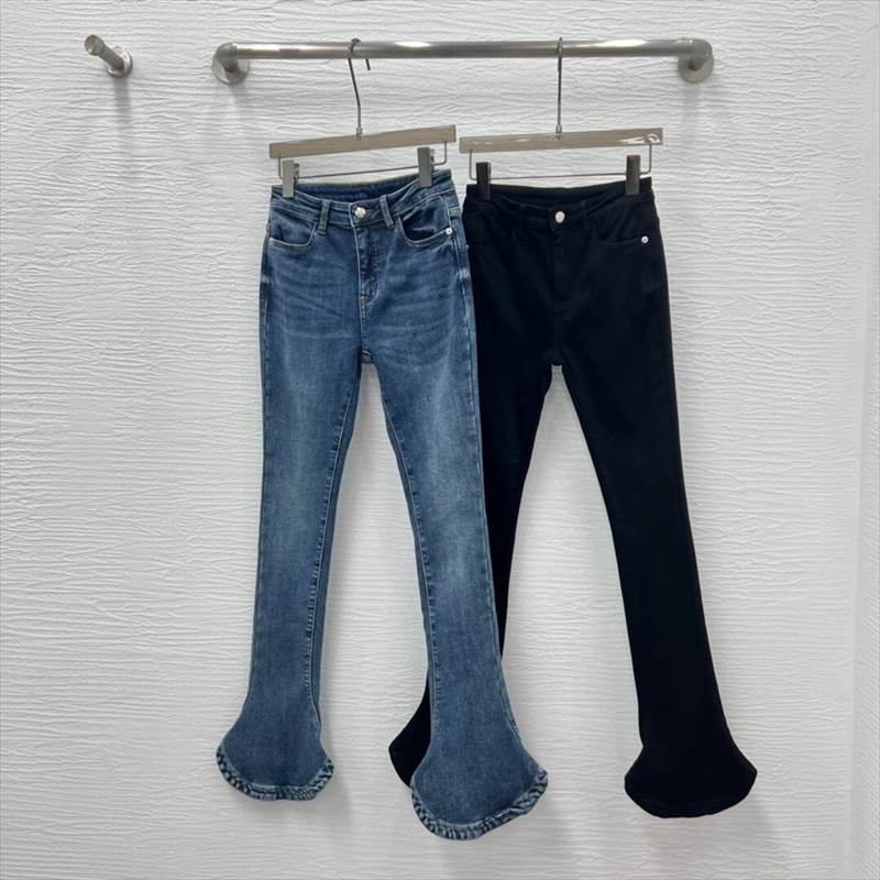 脚長 細見えファッションニッチなデザイン 春ホースシュー パンツ デニム ロング パンツ パンツ デニムパンツ ロング丈 ラッパ型 ウエストマーク ハイウエスト 大人可愛い きれいめ シンプル カジュアル 大人 お洒落 かっこいい 大人女子 ラフ 韓国 オルチャン