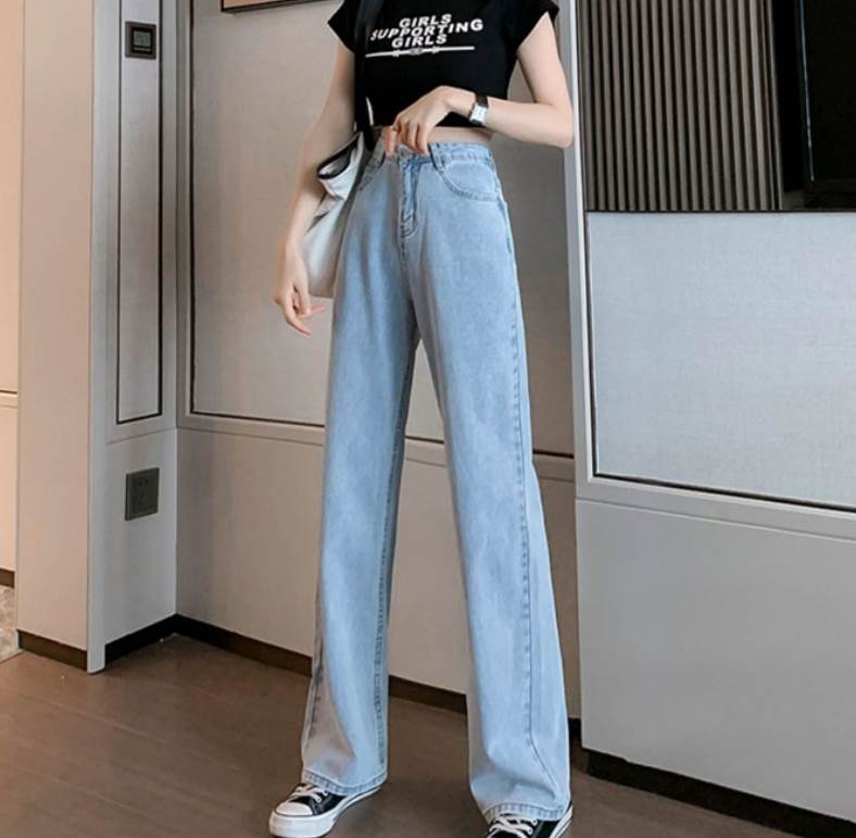 ボトムス パンツ ズボン ロング ロング丈 ストレート ポケット ハイウエスト デニム ブルーデニム 薄手 かわいい 大人可愛い シンプル カジュアル 大人 おしゃれ お洒落 かっこいい 大人可愛い 大人女子 こなれ感 ラフ メンズライク ルーズ 韓国 オルチャン