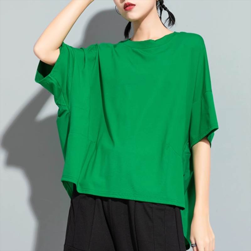 Tシャツ カットソー ブラウス トップス 半袖 5分袖 ギャザー レディース かわいい 大人可愛い きれいめ こなれ感 シンプル カジュアル 主役級 存在感 個性的 韓国 オルチャン デート お出かけ Tシャツ プルオーバー ラフ ラウンドネック ドロップショルダー 薄手