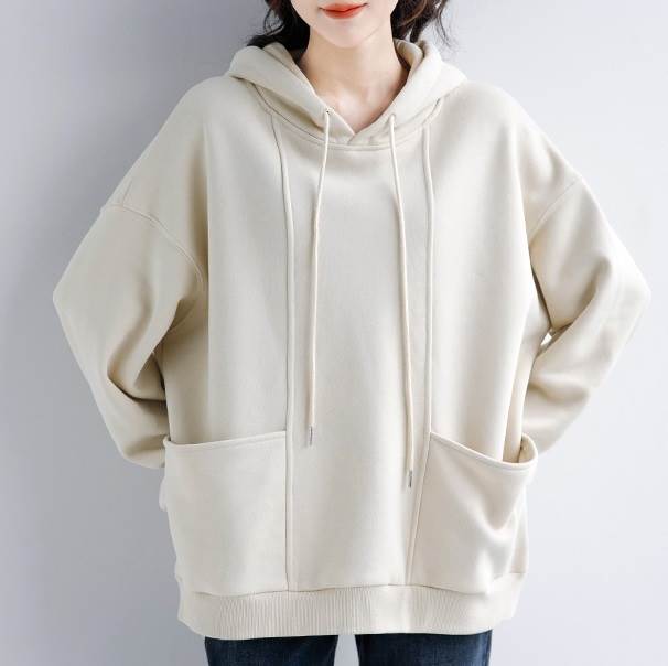 大きめポケット オーバーサイズ フード付き パーカー レディース トップス プルオーバー 丈長 長袖 ドロップショルダー ポケット ドロスト 厚手 裏起毛 かわいい 大人可愛い シンプル カジュアル おしゃれ こなれ感 ルーズ 無地 春 秋 冬 ママ 韓国 オルチャン