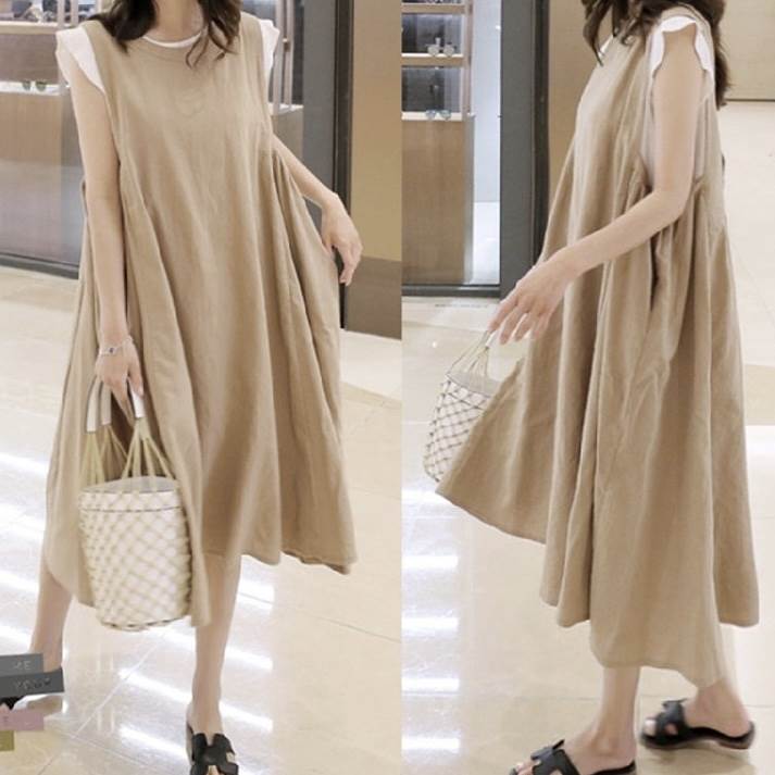 ワンピース ミモレ丈 ひざ下 ドレス ラウンドネック ノーカラー レディース かわいい 大人可愛い きれいめ こなれ感 シンプル カジュアル 主役級 存在感 個性的 韓国 オルチャン デート お出かけ ワンピース オールインワン フレア Aライン フレア モテ 美脚 脚長 5,595円