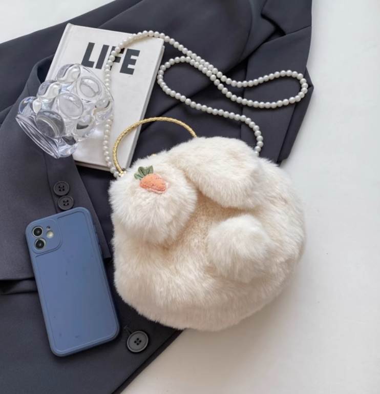 Bag, wallet, bag, card case, coin case, coin purse, women's shoulder handbag, crossbody, shoulder bag, handheld pochette pouch, drawstring bag, mini bag, round purse, fluffy fur boa, cute, lovely cute girl, Korean olchang