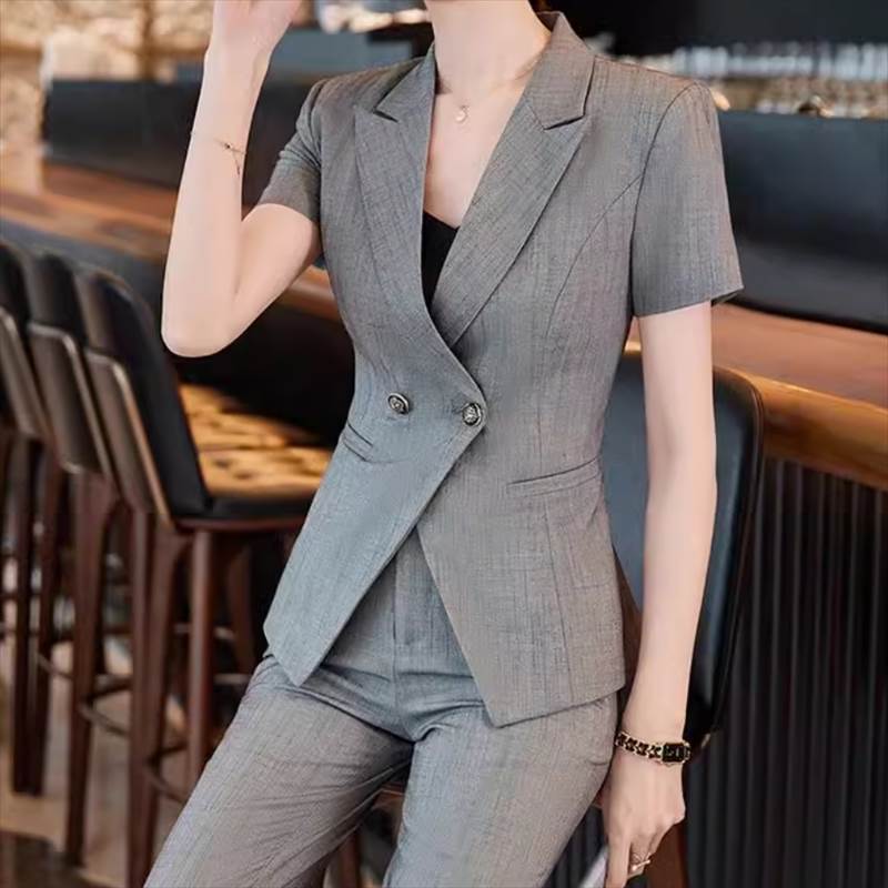 2セット セットアップ レディース トップス ジャケット パンツ ボトムス スーツ 前開き テーラードジャケット ストレートパンツ 9分丈 半袖 襟付き タイト スリム 細身 ストレート ウエストマーク 大人可愛い きれいめ 送料無料 個性的 セットアップ 上品 韓国 オルチャン|ORIENTAL WIND