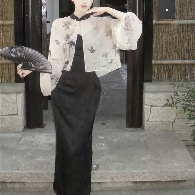 上下仕掛ける 衣装 中華風 タイトワンピース キャミワンピ 花柄 カクテルドレスルー 透け感 スリッド入り口・入口 お召しもの ワンピ 同盟罷工さあ美 ロング 長袖 か細い きつい 細身 引っ切り無い I生産ライン 好いたらしい 好いたらしいめ 貨物輸送無料 個人的特徴的 衣装 分かりやすい 心地よい 韓国 オルチャン