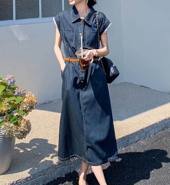 レディース ワンピース ミモレ ロング 萌袖 フリル袖 襟付き 角襟 レース 刺繍 フリル デニム ブルーデニム カラーデニム かわいい 大人可愛い きれいめ シンプル カジュアル 上品 おしゃれ かっこいい レトロ 大人 送料無料 個性的 ワンピース アジアン 韓国 オルチャン|ORIENTAL WIND