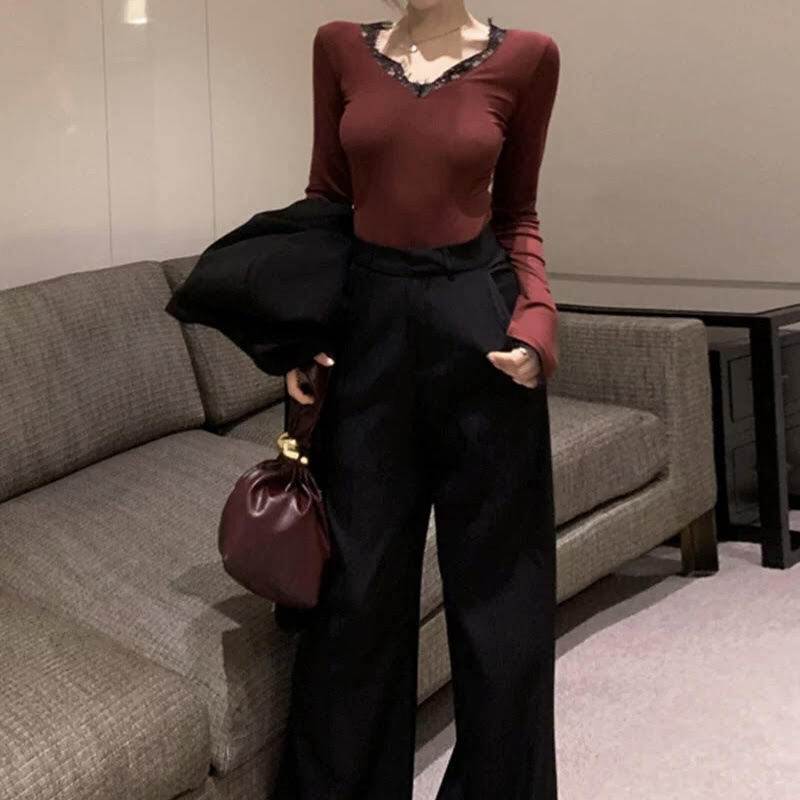 2セット セットアップ レディース トップス パンツ ボトムス プルオーバー ワイドパンツ Tシャツ 長袖 ワイド スリム 細身 裾ワイド レース ハイウエスト 大人可愛い きれいめ こなれ感 クール モード系 エレガント 送料無料 個性的 セットアップ モダン 韓国 オルチャン｜ORIENTAL WIND 8,051円