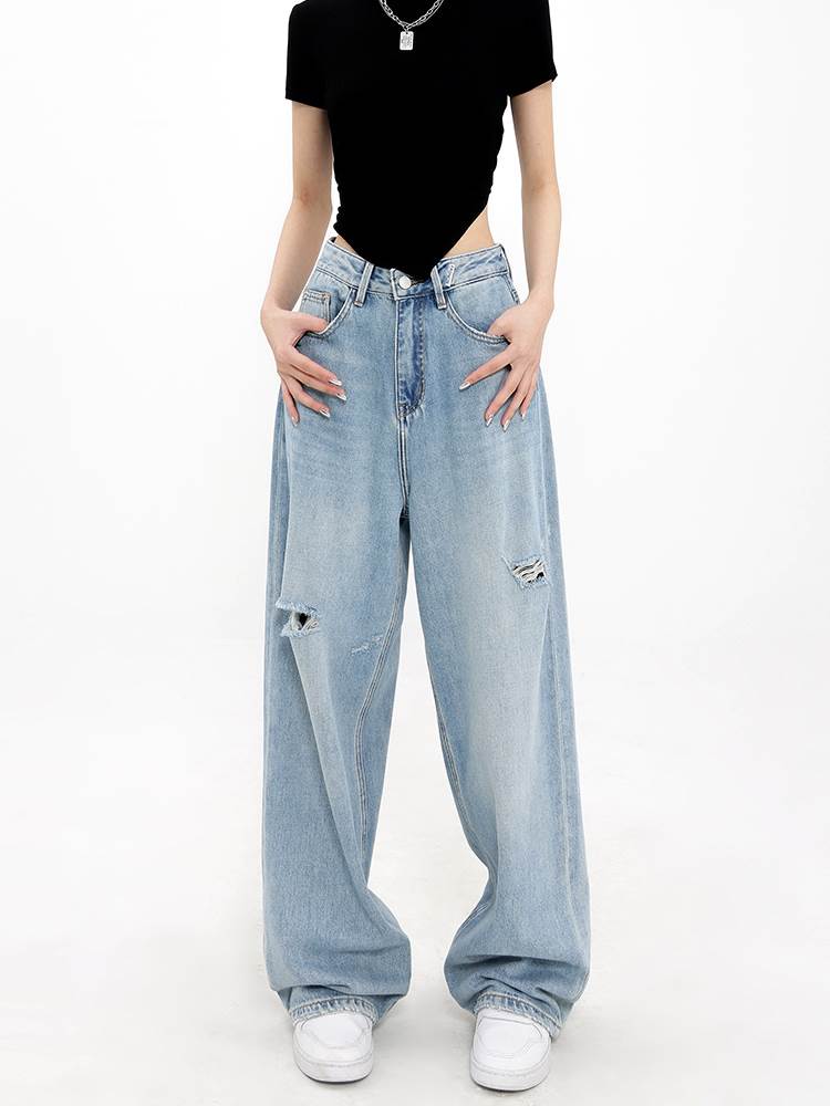 ハイウエスト ダメージ デニムパンツ レディース パンツ ボトムス Gパン ロングパンツ ロング ワイド ストレート ファスナー ポケット ヴィンテージ ダメージ ウォッシュ デニム ブルーデニム かわいい 大人可愛い シンプル カジュアル おしゃれ レトロ こなれ感 ルーズ 11,280円