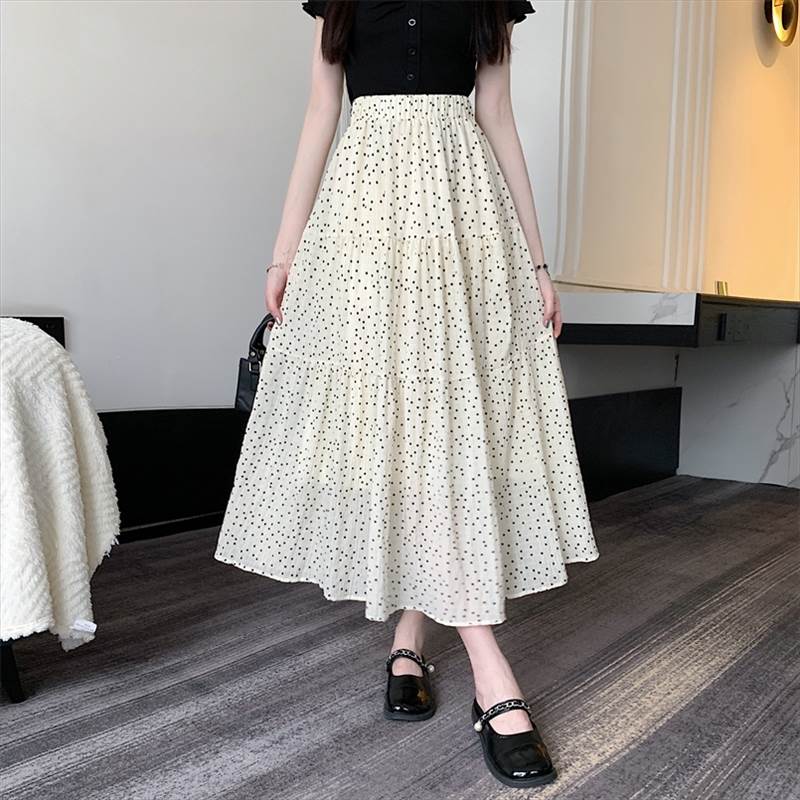 レディース スカート ティアード ロングスカート ミモレ ロング Aライン フェミニン かわいい 大人可愛い きれいめ シンプル カジュアル 上品 おしゃれ レトロ ガーリー ラブリー キュート ロマンティック ナチュラル ドット柄 水玉