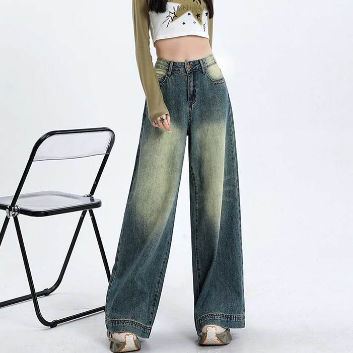 レディース パンツ ボトムス デニム ジーンズ Gパン ストレートパンツ ロングパンツ ワイドパンツ デニムパンツ ロング フルレングス ワイド ストレート ストリート ファスナー ポケット ハイウエスト ボタン ヴィンテージ ウォッシュ｜ORIENTAL WIND