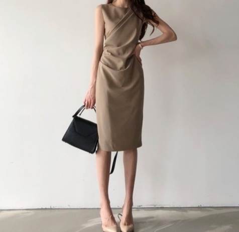 大人ノースリーブワンピース ロング丈 袖あり 綿 光沢 爽やか 大人スタイル 大人可愛い きれいめ シンプル カジュアル 大人 上品 おしゃれ かっこいい レトロ アジアン 大人可愛い 大人女子 こなれ感 ラブリー キュート 個性的 存在感 無地 春 秋 冬 10代 20代 30代