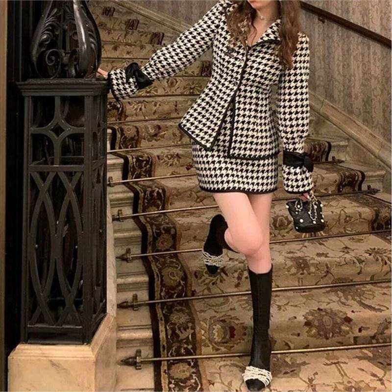wool houndstooth jacket レディース かわいい 大人可愛い きれいめ 上品 おしゃれ かっこいい こなれ感 個性的 エレガント 都会的 ナチュラル オフィス ビジネス OL 通勤 学生 学校 デート お出かけ お泊まり｜ORIENTAL WIND