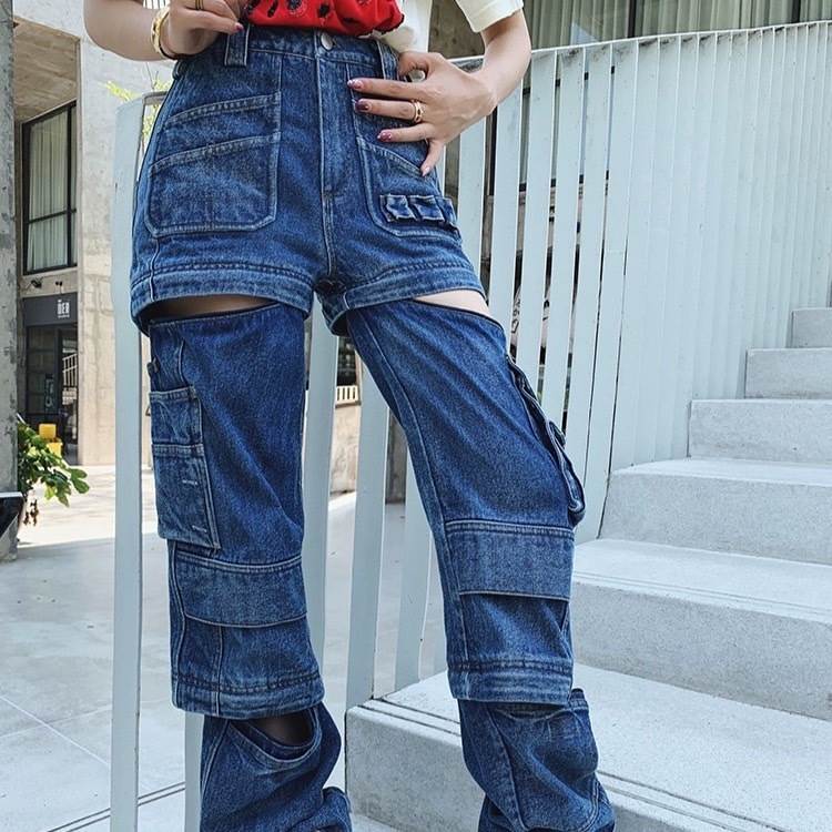 ダメージ加工デニム ストリート スタイル パンツ ボトムス Gパン ブルーデニム かわいい 大人可愛い きれいめ シンプル カジュアル 上品 おしゃれ かっこいい レトロ こなれ感 ラフ マニッシュ ボーイッシュ ガーリー ルーズ 個性的 存在感 抜け感 都会的 学生風