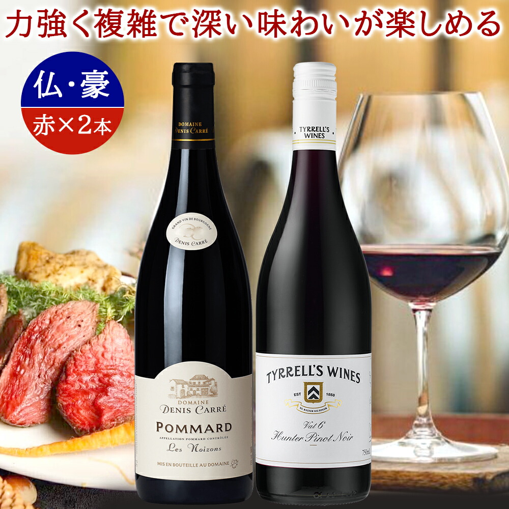 御祝 高級 赤ワイン ワインセット 2本 高級 ピノ・ノワール 飲み比べ フランス ブルゴーニュ ポマール コート・ド・ボーヌ オーストラリア ハンターヴァレー 送料無料 750ml