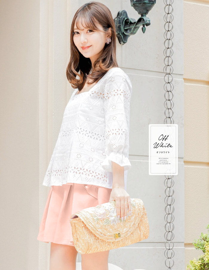 Joint Space All Eyelet Embroidery Cotton Blouse Le Reve Vaniller Two Colors Rakuten Global Market