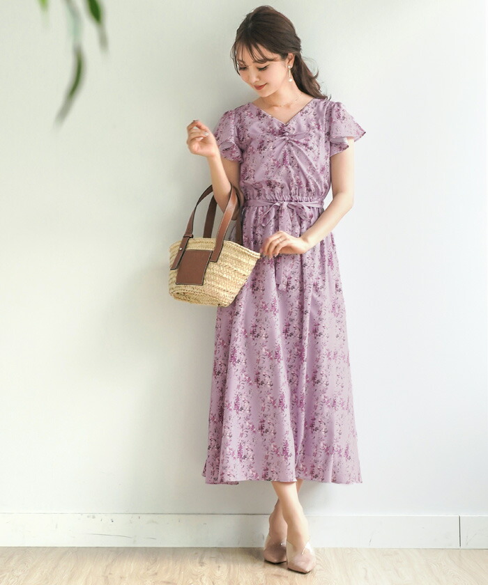 楽天市場 フレアスリーブ 花柄 ワンピース Le Reve Vaniller 全3色 Lvn311 0980 8 Joint Space 楽天市場店