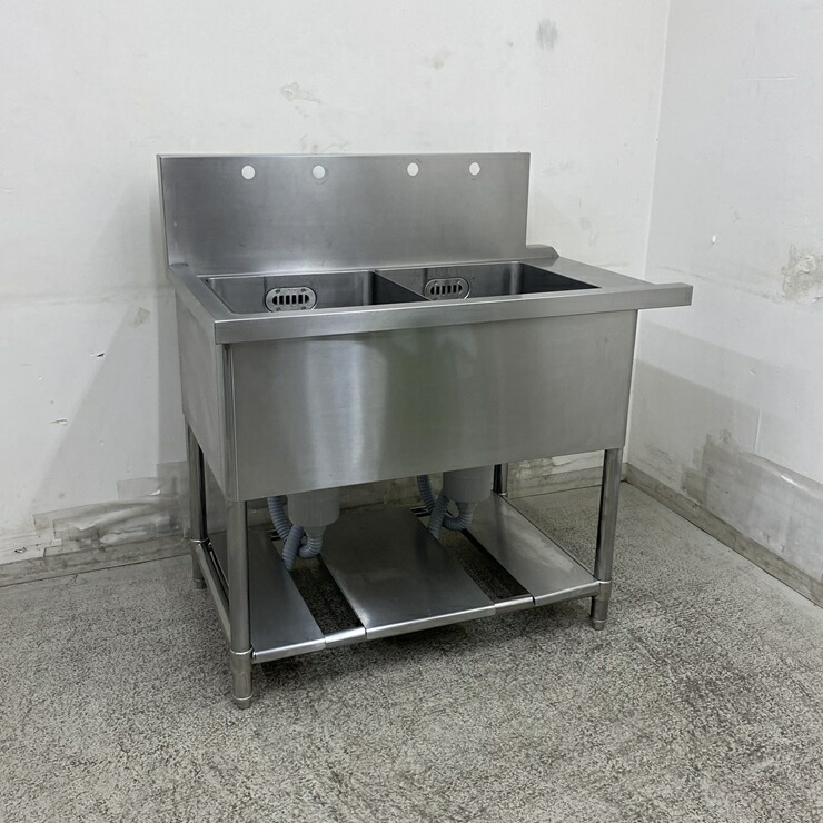 【中古】 A09573 ソイルド2槽シンク ステンレス 流し台 食器洗浄機用 W960(+20) x D620 ｘ H760(+260) mm　【業務用】【厨房用】【車上渡し又は営業所止め】