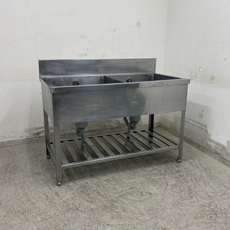 【中古】 A09593 2槽シンク   ステンレス鋼 流し台 W1250 x D650 ｘ H800(+150) 粍 【御勤め用】【勝手もと用】【家財おまかせ便】