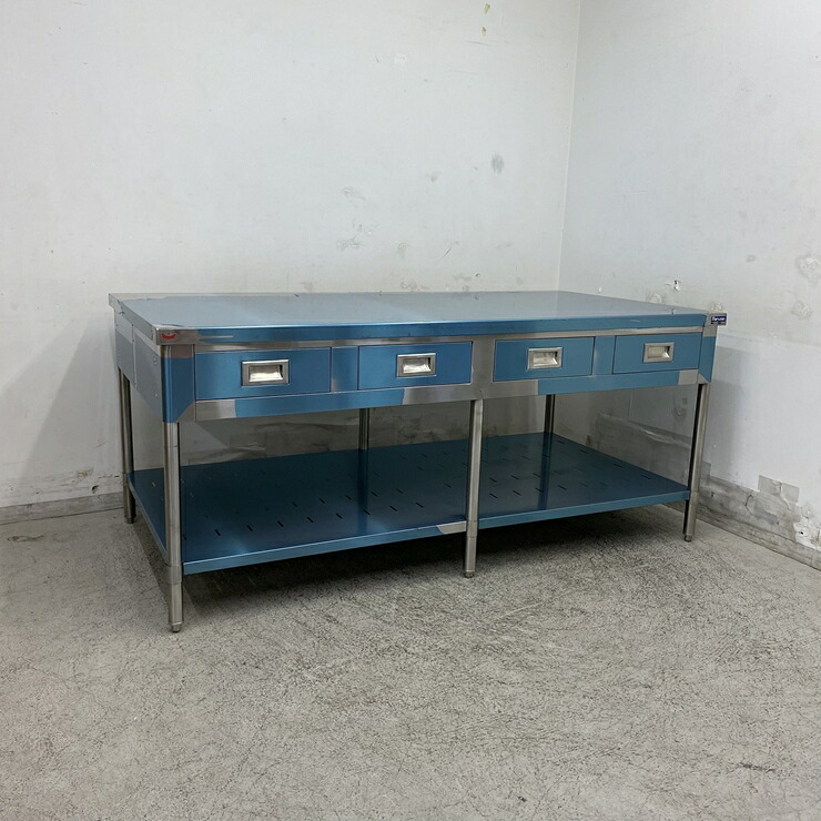 【中古】 A09718 作業台 アイランド型 引出し8個 マルゼン BWD-189W ステンレス 作業テーブル 両面引出しタイプ W1800 x D900 ｘ H800 mm　【業務用】【厨房用】【家財おまかせ便】｜オリマックスキッチンプロショップ