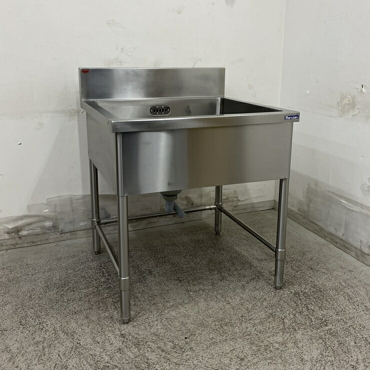 【中古】 A09720 1槽シンク 3方枠 マルゼン   ステンレス鋼 流し台 W750 x D750 ｘ H800(+150) 粍 【御役目用】【御厨子所用】【車上乗り合い船又は取り引き所打ち切り】