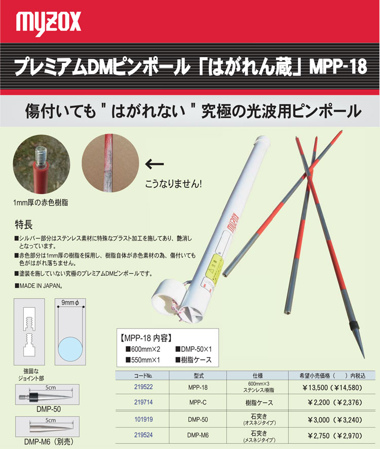 【楽天市場】【単独開催】マイゾックス 測量用ミニプリズム M-1000MP (はがれん蔵 MPP-18付) [60cmX3本入] 【送料無料