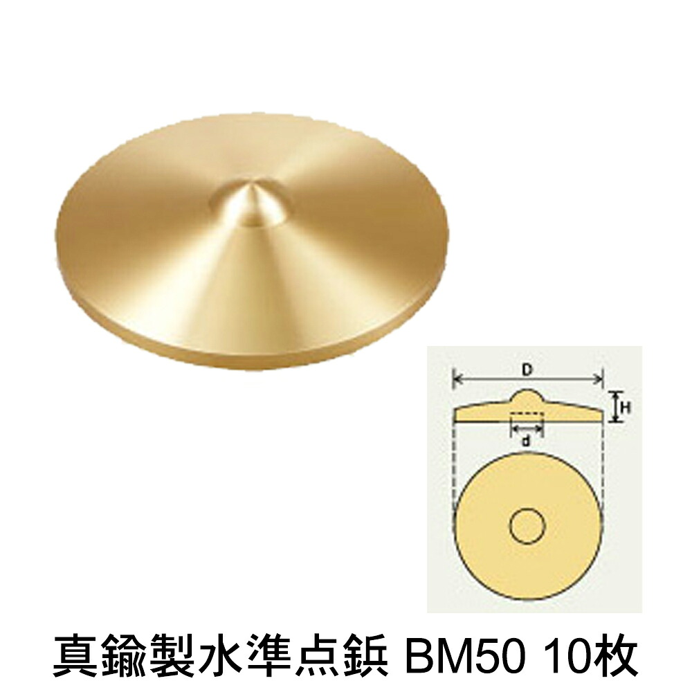 【カクマル】真鍮製水準点鋲 BM50 (10枚) 別注文字入れも可能です【測量用品】【測量機材】【測量機器】【測量鋲】※ボルトは『先トガリボルト』と『六角頭』からお選びください。｜測量・土木・建築用品　ORION