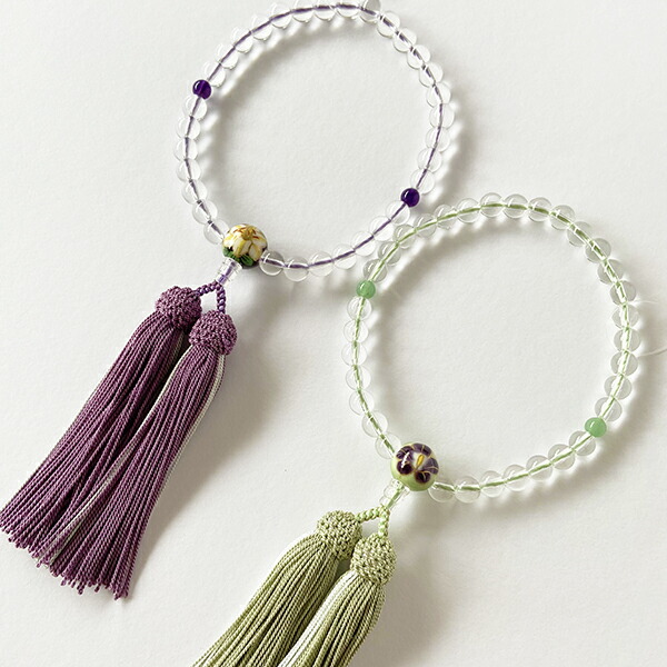 数珠 念珠 かわいい ｴﾚｶﾞﾝﾄ 本水晶 女性用念珠 清水焼 ｼﾙｸ 京焼 水晶 8mm玉 正絹