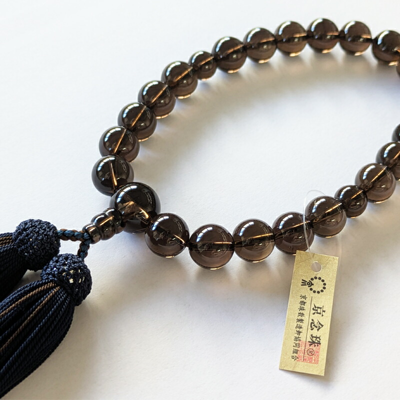 片手念珠　茶水晶 全宗派】 片手念珠・略式数珠 ビンロウ樹に茶水晶 (男性用/22玉