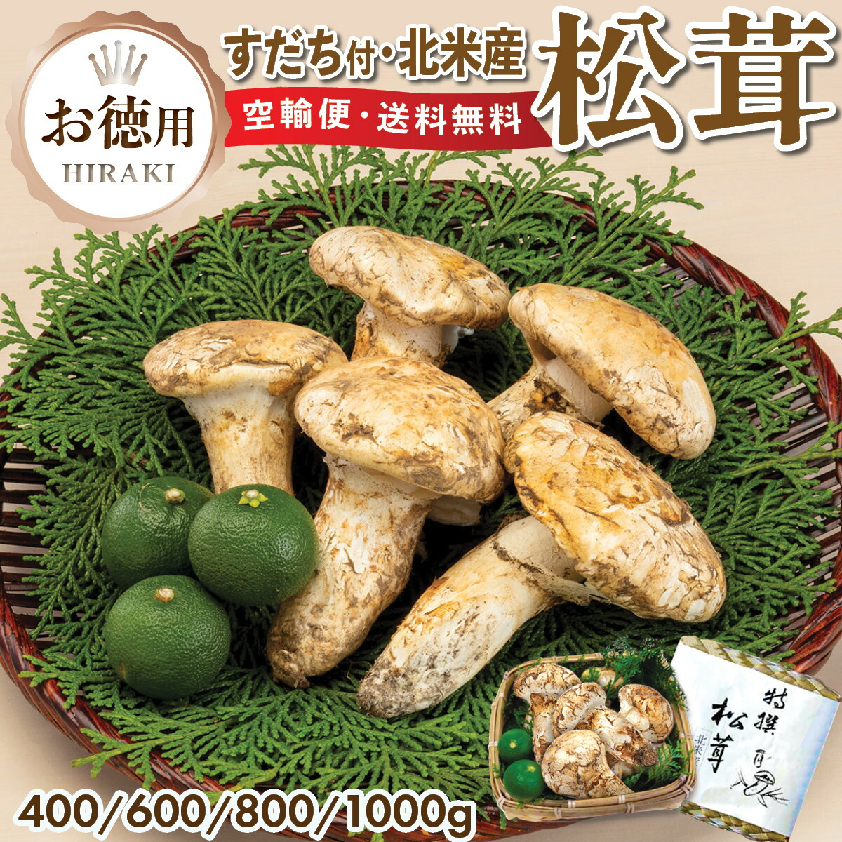 楽天市場】松茸 北米産 贈答用 木箱 300g スダチ2個付き : 夜の