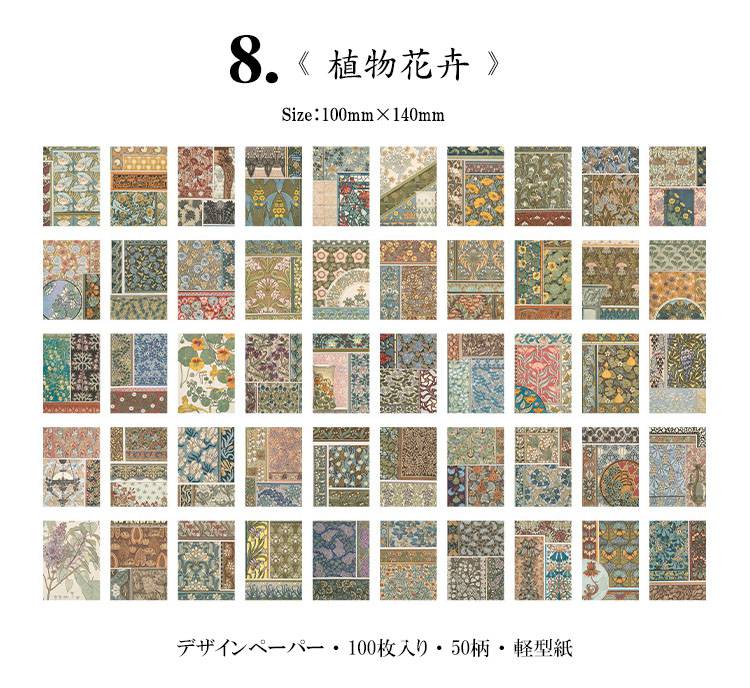 限定タイムセール 即日出荷 大容量 ヴィンテージ ペーパー 100枚50柄 素材紙 ブック 背景紙 海外 コラージュ素材 素材ペーパー アンティーク  レース調 英語 花 蝶 植物 人物 天使 宇宙 惑星 海洋 生物 おしゃれ 薄手 薄い デザインペーパー デコ素材 レトロ ...