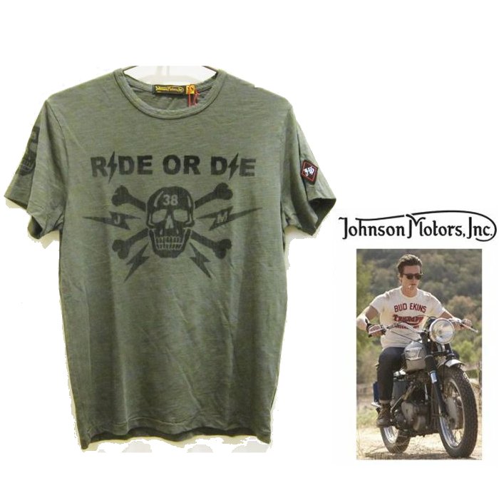 Johnson Motors【 ジョンソン・モーターズ 】 半袖T-Shirts 『 RIDE OR DIE 』ロッカーズ color【 OLIVE DRAB 】オリーブ・グリーン