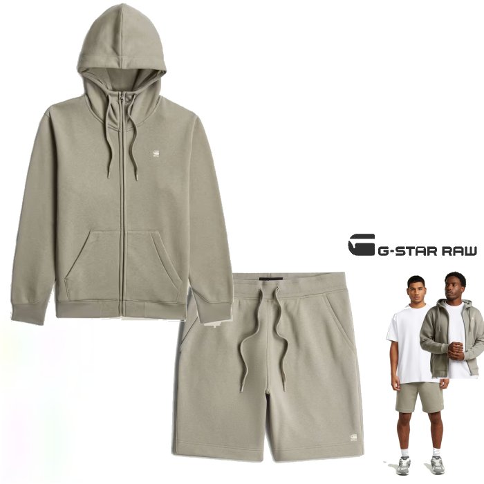 G-STAR　RAW【 ジースターロウ 】 【 Premium Core Hdd Zip ＆Shorts 】 プレミアム・コア・フーデッド・ジップスウェット タイプC・スエット・ショートパンツ・セットアップスーツ color【 ELEPHANT SKIN 】ベージュ color【 MINERAL BLUE 】ターコイズ
