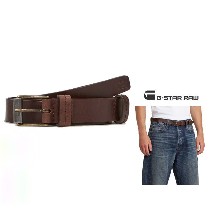 G-STAR　RAW　【 ジースターロー 】 D27074-E050-H636【 CORRECT BELT 】 レザーベルト 革 ヴィンテージ メタル color：【 OXIDE GOLD / BROWN CHOCOLATE 】ブラウン