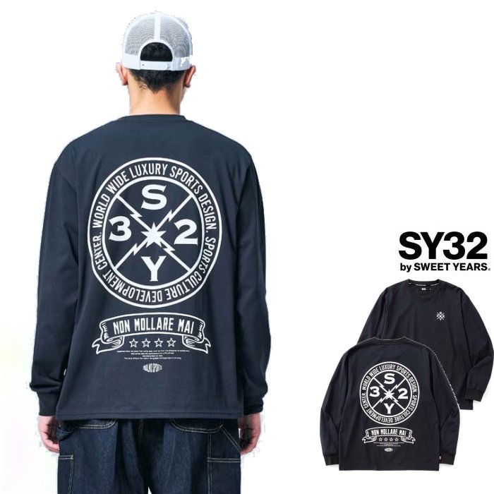 SY32 by SWEET YEARS【 エスワイ32・スィートイヤーズ 】32-26SN1-13【 CIRCLE BACK PRINT L/S TEE 】サークルバックロゴ・プリント長袖・ロングスリーブTシャツcolor:【 BLACK 】ブラック|ORSAY オルセー BRAND インポート